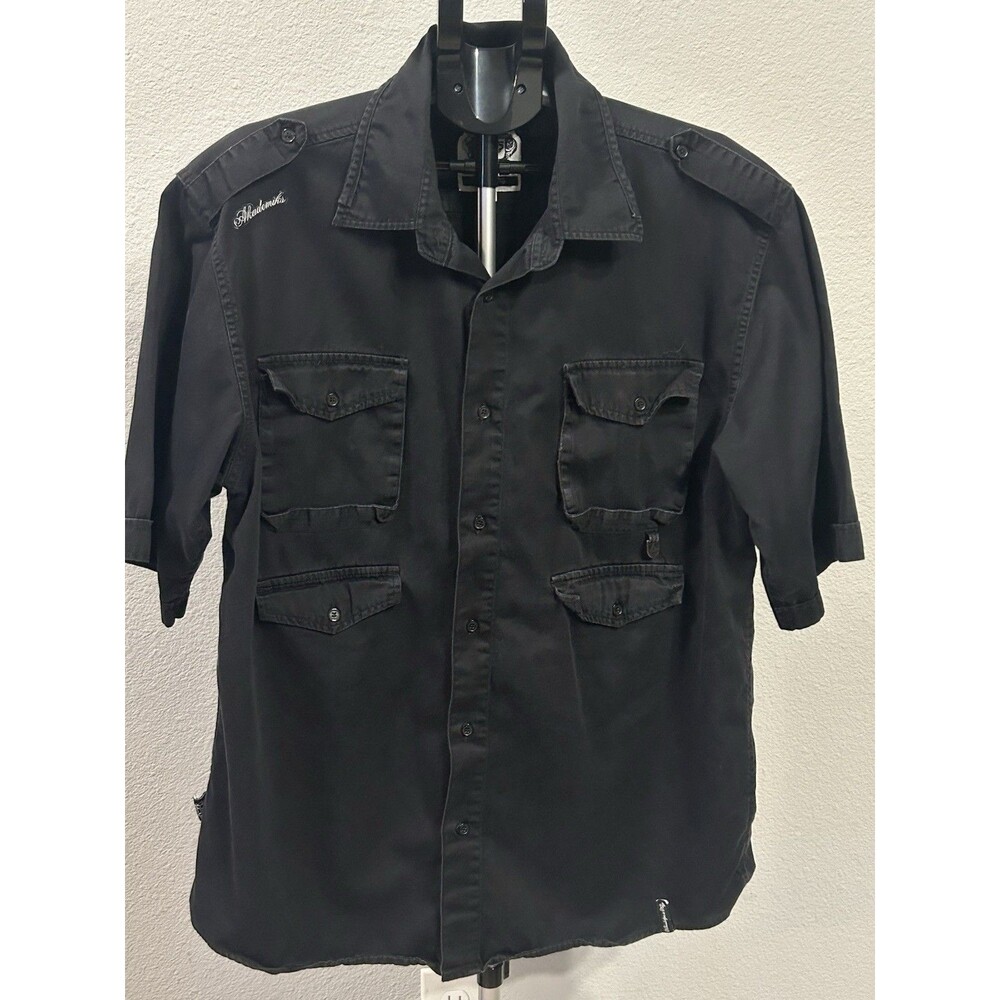 VTG Akademiks AKDMKS Shirt 3XL Black Cargo Tactical Streetwear Button Up Y2K